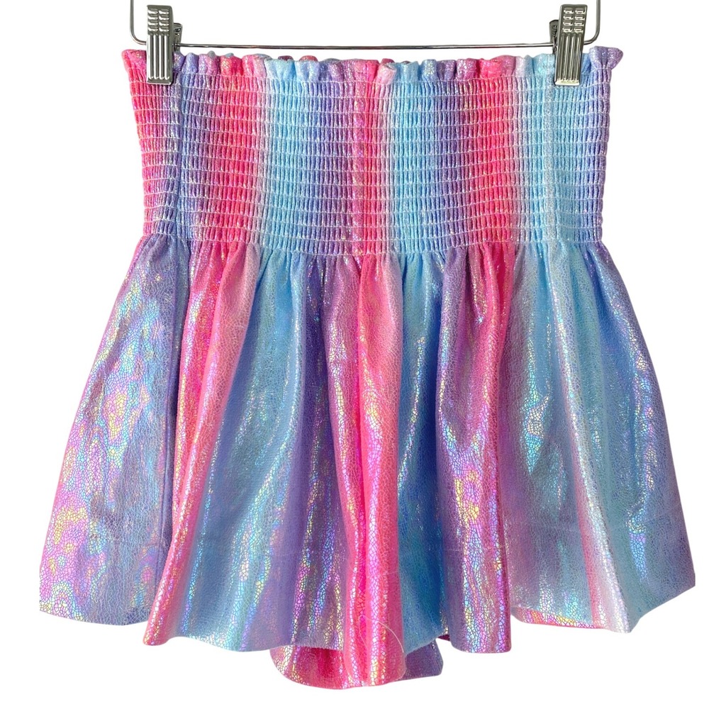 Queen of Sparkles Womens Swing Shorts S Pink Metallic Smocked High Rise Dopamine